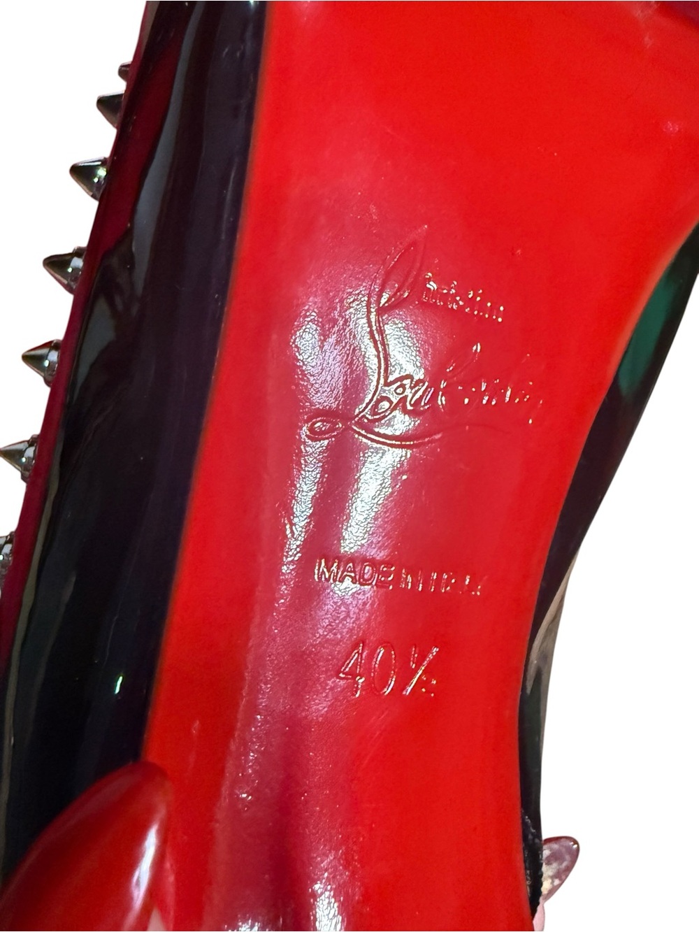 Christian Louboutin Follies Spikes Slingback Pumps Black Patent PVC 40.5 EU - Picture 7 of 10
